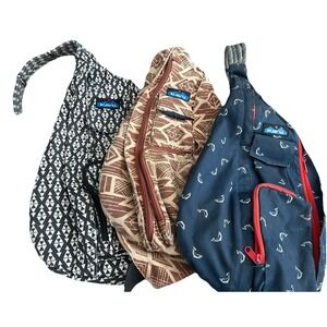 KAVU Rope Sling Bag Aztec Blue Brown Geometric Dolphins Set Bundled Lot Of 3